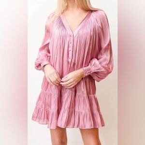 Cinq á Sept Lise Mini Dress In Pink Orchid Satin. Button Up Design Size 2